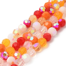 Electroplate Glass Beads Strands, Faceted, Half AB Color Plated, Round, Dark Orange, 6x5mm, Hole: 1.4mm, about 100pcs/strand, 20.87''(53cm)