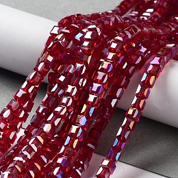 Honeyhandy Electroplate Glass Beads Strands, AB Color Plated, Faceted, Cube, Dark Red, 4x4x4mm, Hole: 1mm, about 100pcs/strand, 17 inch