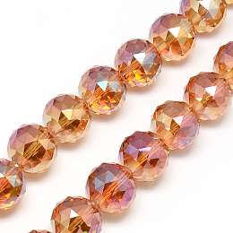 Honeyhandy Electroplate Glass Bead Strands, Rainbow Plated, Faceted, Round, Sandy Brown, 17~18x17~18mm, Hole: 2mm, about 30pcs/strand, 22.8 inch