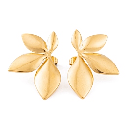 Honeyhandy Ion Plating(IP) 304 Stainless Steel Stud Earrings for Women, Golden, Leaf, 23x34.5mm