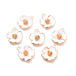 Honeyhandy Alloy Enamel Pendants, Hibiscus Flower, Light Gold, White, 23x19.5x6mm, Hole: 2mm