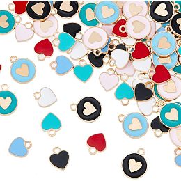 80Pcs 10 Styles Heart Shape Charms Alloy Enamel Pendants Charms Mixed Color Flat Round Love Shaped Pink Blue Black Dangle Charms for DIY Crafting Necklaces Bracelets Earrings