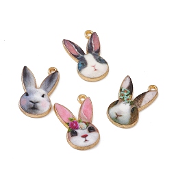 Honeyhandy Rack Plating Alloy Enamel Pendants, Light Gold, Rabbit Head Charm, Mixed Color, 19x12x2mm, Hole: 1.2mm