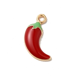 Honeyhandy Rack Plating Alloy Enamel Pendants, Cadmium Free & Lead Free, Light Gold, Peper Charm, FireBrick, 17.5x11x3mm, Hole: 1.6mm