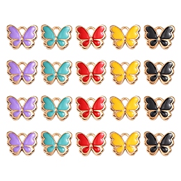 Honeyhandy 20Pcs 5 Colors Alloy Enamel Charms, Butterfly, Light Gold, Mixed Color, 10.5x13x3mm, Hole: 2mm, 4pcs/color