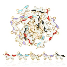 Honeyhandy 20pcs 5 Colors Alloy Enamel Pendants, Unicorn, Light Gold, Mixed Color, 13~17x20~22x1.5~2mm, Hole: 1.5~1.8mm, 4pcs/color