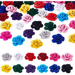 PandaHall Elite 288pcs Flocky Rose Flower Charms, 12 Color Aluminum Rose Flower 15mm Metal Spacer Beads Flower 3D Charms for Jewelry Making Hair Pin Nail Art Decoration DIY Craft