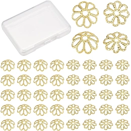 CREATCABIN 100Pcs 24K Gold Plated Filigree Flower Bead Caps Brass Alloy Spacers Bulk Flower Bead End Caps Spacers with Box for DIY Jewelry Making, 2 Styles