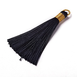 Honeyhandy Polyester Tassel Pendants, Black, 80~83x7~8mm, Hole: 5~7mm