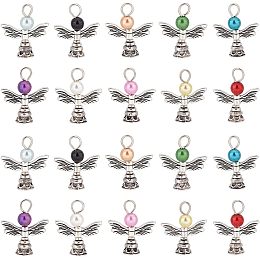 Arricraft 40 Pcs Angel Pendant Pearl Beads, Tibetan Style Acrylic Angle Wing Charms Imitation Pearl Dangle Pendants for DIY Handmade Earring Necklace Jewelry Making Wedding Decor