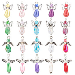 SUNNYCLUE 1 Box 60Pcs Angel Charms Angel Beads Beading Guardian Angel Charm Beaded Wings Faceted Glass Charms for Jewelry Making Charm Party Favor Gift DIY Necklace Earring Keychain Craft Mixed Color