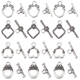 SUNNYCLUE 100Pcs 4 Styles Tibetan Style Alloy Toggle Clasps, Lead Free & Cadmium Free, Mixed Shapes, Antique Silver, 18.5~21x11~15mm, Hole: 1.8~3mm, 25pcs/style