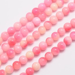 Honeyhandy Natural Malaysia Jade Bead Strands, Round, Dyed, Hot Pink, 6mm, Hole: 0.8mm, about 64pcs/strand, 15 inch