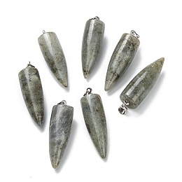 Honeyhandy Natural Labradorite Pendants, with Platinum Brass Findings, Bullet, 32~35x10~11mm, Hole: 7X3mm