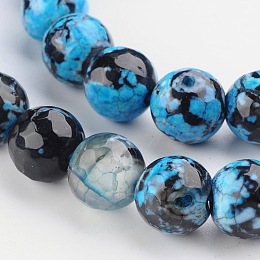 Honeyhandy Faceted Round Dyed Natural Fire Crackle Agate Beads Strands, Deep Sky Blue, 8mm, Hole: 1mm, about 47~49pcs/strand, 14 inch~15 inch