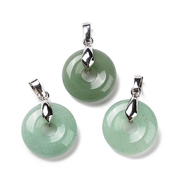 Honeyhandy Natural Green Aventurine Pendants, with Platinum Tone Brass Findings, Cadmium Free & Lead Free, Donut/Pi Disc, 24~25x20x8.5mm, Hole: 8x5mm