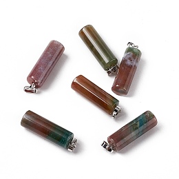 Honeyhandy Natural Indian Agate Pendants, with Platinum Tone Brass Findings, Column Charm, 27x8mm, Hole: 6x3.2mm