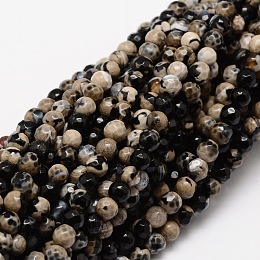 Honeyhandy Faceted Natural Agate Round Beads Strands, Dyed, Black, 4mm, Hole: 1mm, about 92pcs/strand, 15.3 inch