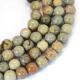 Honeyhandy Natural Silver Leaf Jasper Round Bead Strands, 6~6.5mm, Hole: 1mm, about 63pcs/strand, 15.5 inch