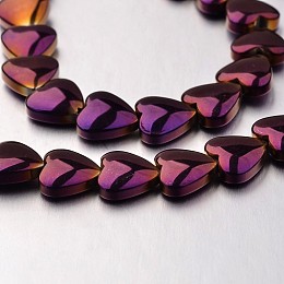 Honeyhandy Electroplate Non-magnetic Synthetic Hematite Bead Strands, Heart, Purple Plated, 8x8x3mm, Hole: 0.7mm, about 55pcs/strand, 15.7 inch