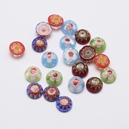 ARRICRAFT Handmade Millefiori Glass Cabochons, Single Flower Design, Half Round/Dome, Mixed Color, 6x2.5~3mm