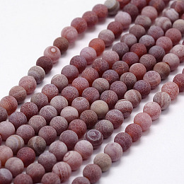 Honeyhandy Frosted Natural Agate Beads Strands, Round, Dyed & Heated, Red, 8mm, Hole: 1mm, about 48pcs/strand, 14.5 inch