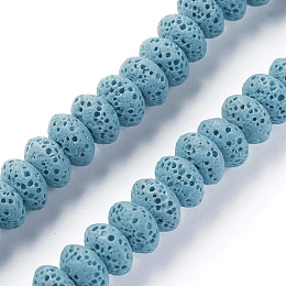 Honeyhandy Natural Lava Rock Beads Strands, Dyed, Rondelle, Sky Blue, 9x5~5.5mm, Hole: 2mm, about 37 pcs/Strand, 7.87 inch(20cm)