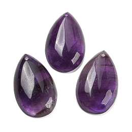 Natural Amethyst Pendants, Teardrop Charms, 30x18x6~7mm, Hole: 1.6mm