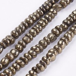 Honeyhandy Natural Pyrite Bead Strands, Nuggets, 7~8x3~8mm, Hole: 1mm, about 82pcs/strand, 15.3~15.7 inch