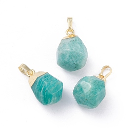 Honeyhandy Natural Amazonite Pendants, with Brass Bails, Faceted, Teardrop, Golden, 19~21x12~14x11~15mm, Hole: 5x3mm