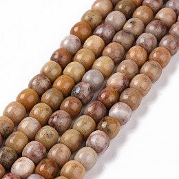 Natural Marble and Sesame Jasper/Kiwi Jasper Beads Strands, Column, 6x8mm, Hole: 1.2mm, about 60pcs/strand, 14.76 inch(37.5cm)