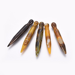 Honeyhandy Natural Agate Massage Sticks, Massage Wand, Massage Tools, Gua Sha Scraping Stick, Dyed & Heated, Mixed Color, 91~101x13~15.5mm