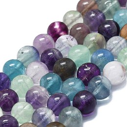 Honeyhandy Natural Fluorite Beads Strands, Round, 8~9mm, Hole: 0.8mm, about 48~52pcs/strand, 15.35''~16.54''(39~42cm)