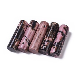 Honeyhandy Natural Rhodonite Pendants, Column, 34~36x10~10.5mm, Hole: 2mm