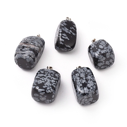 Honeyhandy Natural Snowflake Obsidian Pendants, with Platinum Tone Brass Findings, Nuggets, 23~30x13~22x12~20mm, Hole: 5x3mm