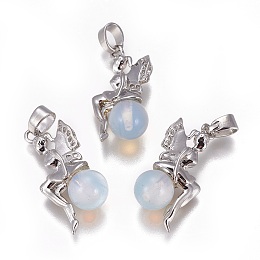 Honeyhandy Opalite Pendants, with Platinum Tone Brass Findings, Fairy, 25~26x12~13x8mm, Hole: 3.5x5.5mm