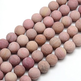 Honeyhandy Frosted Natural Rhodonite Round Bead Strands, 10mm, Hole: 1mm, about 37~39pcs/strand, 14.9~15.6 inch