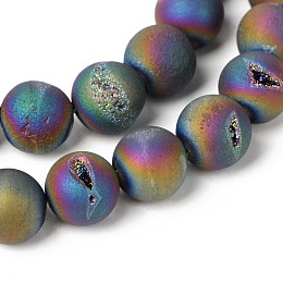 Honeyhandy Electroplate Natural Agate Round Bead Strands, Grade A, Rainbow Plated, 8mm, Hole: 1mm, about 46pcs/strand, 14.9 inch