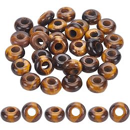 NBEADS 30 Pcs Gemstone European Beads, 10mm Natural Tiger Eye Stone Large Hole Beads Dreadlock Beads Loose Rondelle Spacer Hair Beads for Charm Bracelet Jewelry Making, Hole: 4mm