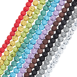 Olycraft 10 Strands 10 Colors Synthetic & Natural Lava Rock Beads Strands, Dyed, Round, Mixed Color, 6~7mm, Hole: 0.7~1mm, about 1 strand/color