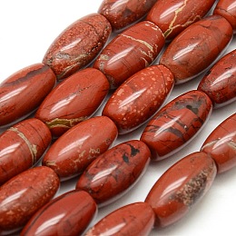 Honeyhandy Oval Natural Red Jasper Beads Strands, 12x6mm, Hole: 1mm, about 32pcs/strand, 16.1 inch