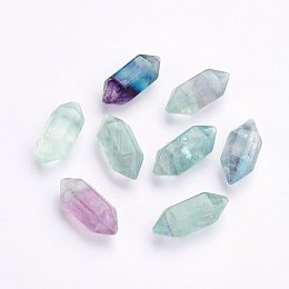 Honeyhandy Natural Fluorite Beads, Double Terminated Pointed, Bullet, No Hole, 18~20x8mm