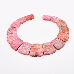 Honeyhandy Natural Imperial Jasper Graduated Beads Strands, Dyed, Trapezoid, Pink, 16~34x23~28x5~6mm, Hole: 1mm, about 15pcs/strand, 12.2 inch