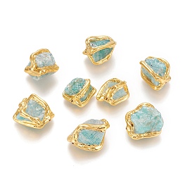 Honeyhandy Raw Rough Natural Amazonite Beads, with Golden Plated Brass Edge, Nuggets, 16~26x13~21x8~17mm, Hole: 0.8~0.9mm