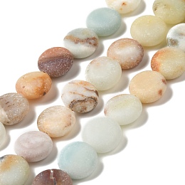 Frosted Natural Flower Amazonite Beads Strands, Flat Round, 10x4.5mm, Hole: 1.2mm, about 36pcs/strand, 14.37''(36.5cm)