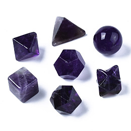 Honeyhandy Natural Amethyst Beads, No Hole/Undrilled, Chakra Style, for Wire Wrapped Pendant Making, 3D Shape, Round & Cube & Triangle & Merkaba Star & Bicone & Octagon & Polygon, 13.5~21x13.5~22x13.5~20mm