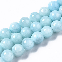 Honeyhandy Natural Dyed Yellow Jade Gemstone Bead Strands, Round, Light Sky Blue, 10mm, Hole: 1mm, about 40pcs/strand, 15.7 inch