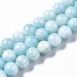 Honeyhandy Natural Dyed Yellow Jade Gemstone Bead Strands, Round, Light Sky Blue, 12mm, Hole: 1.5mm, about 33pcs/strand, 15.7 inch