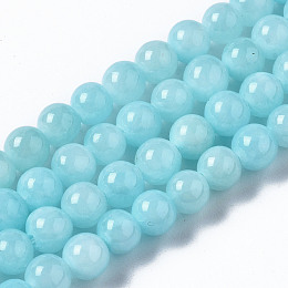 Honeyhandy Natural Dyed Yellow Jade Gemstone Bead Strands, Round, Light Sky Blue, 4mm, Hole: 0.5mm, about 95pcs/strand, 15.7 inch