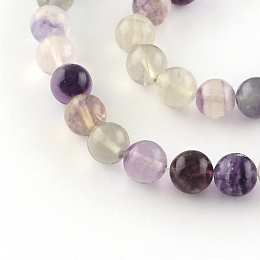 Honeyhandy Round Natural Fluorite Beads Strands, 8mm, Hole: 1mm, about 50pcs/strand, 15.7 inch